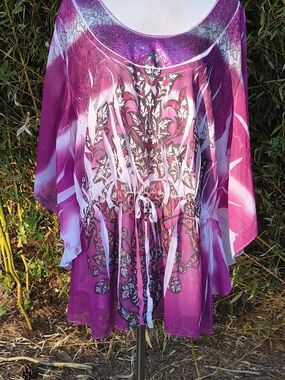 Fuchsia Floral Print Tunic with Drawstring Waist